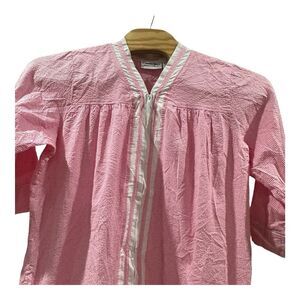 Vermont Country Store Dress L-XLPink Seersucker Gingham Cotton Housedress Robe